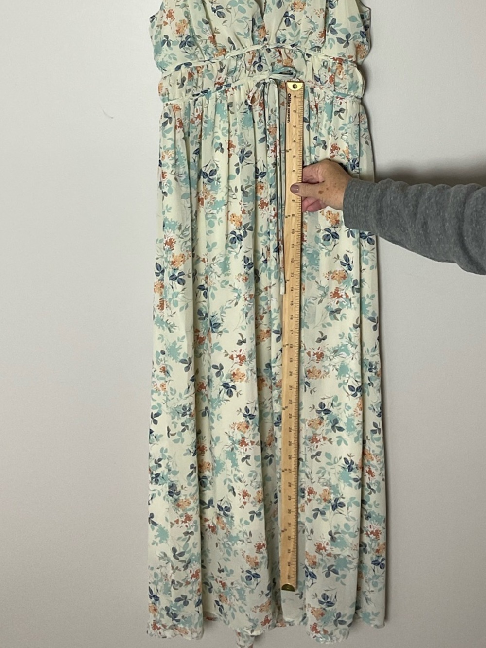 Lush Mint Floral V-Neck Maxi Dress Sz Large Romantic Cottagecore Feminine Cruise - Picture 4 of 9